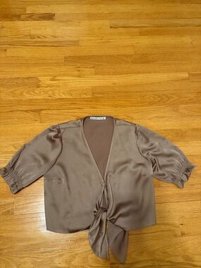Abercrombie & Fitch taupe tie-front satin blouse